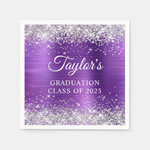 Silver Glitter Amethyst Foil Graduation Napkins