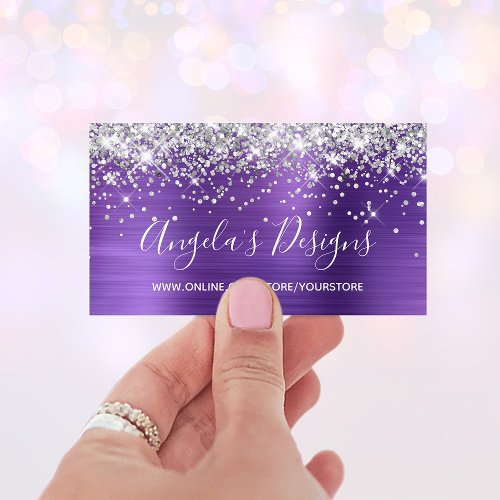 Silver Glitter Amethyst Foil Online Store Business Card