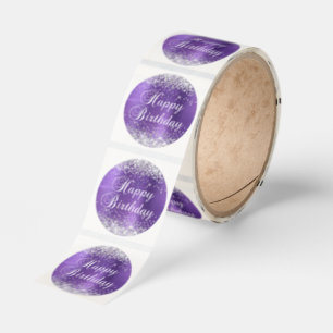 Silver Glitter Amethyst Purple Happy Birthday Classic Round Sticker