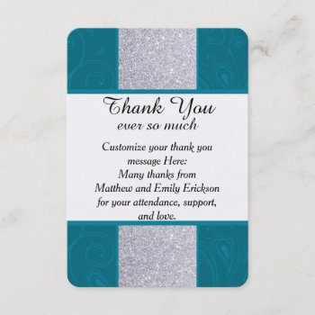 Silver Glitter And Aqua Teal With Swirly Design Thank You Card by ChicPink at Zazzle