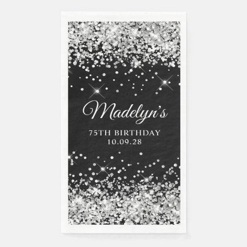 Silver Glitter and Black 75th Birthday Paper Guest Towels