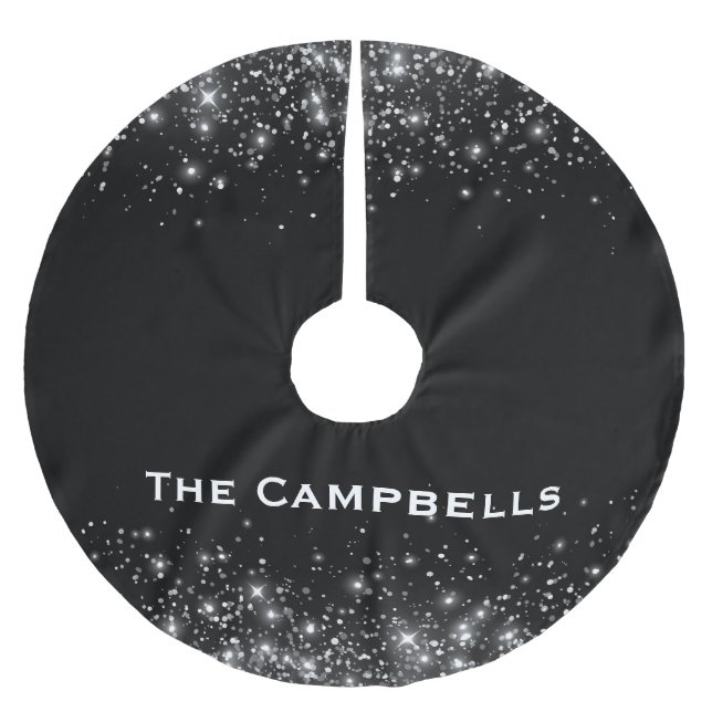Silver Glitter And Black Elegant Monogrammed  Brushed Polyester Tree Skirt (Front)