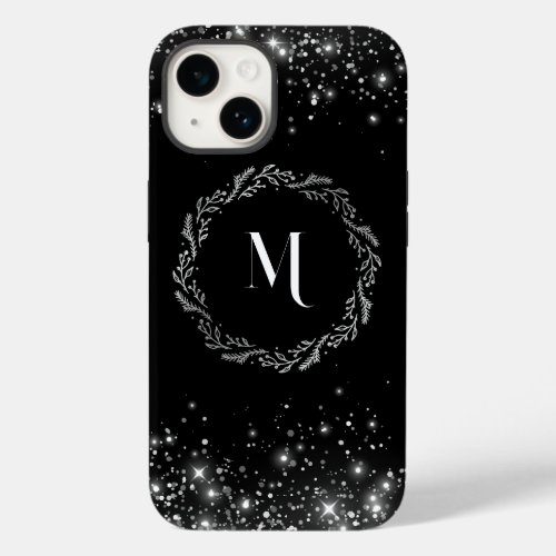 Silver Glitter And Black Elegant Monogrammed  Case_Mate iPhone 14 Case