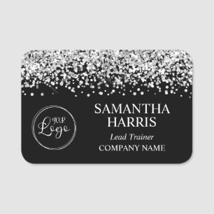 Silver Glitter and Black Logo Company Name Tag