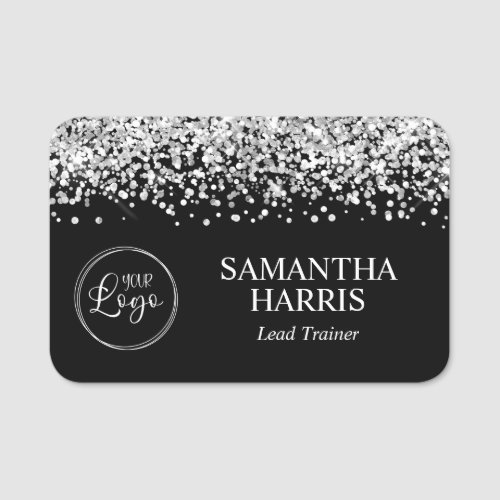 Silver Glitter and Black Logo Name Tag