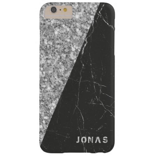 Silver Glitter And Black Marble Barely There iPhone 6 Plus Case