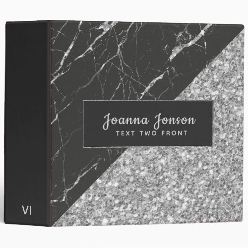 Silver Glitter And Black Marble Texture 3 Ring Binder