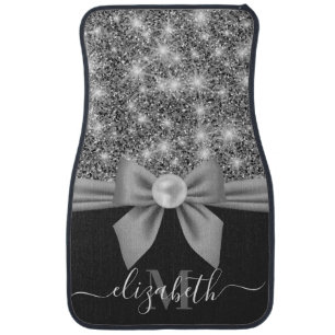 Silver Glitter and Bow Car Floor Mat