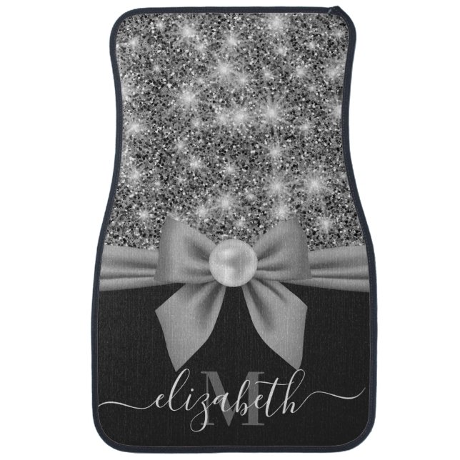 Silver Glitter and Bow Car Floor Mat (Front)