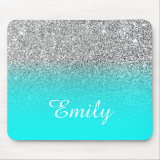 Silver Glitter and Bright Aqua Ombre Mouse Pad