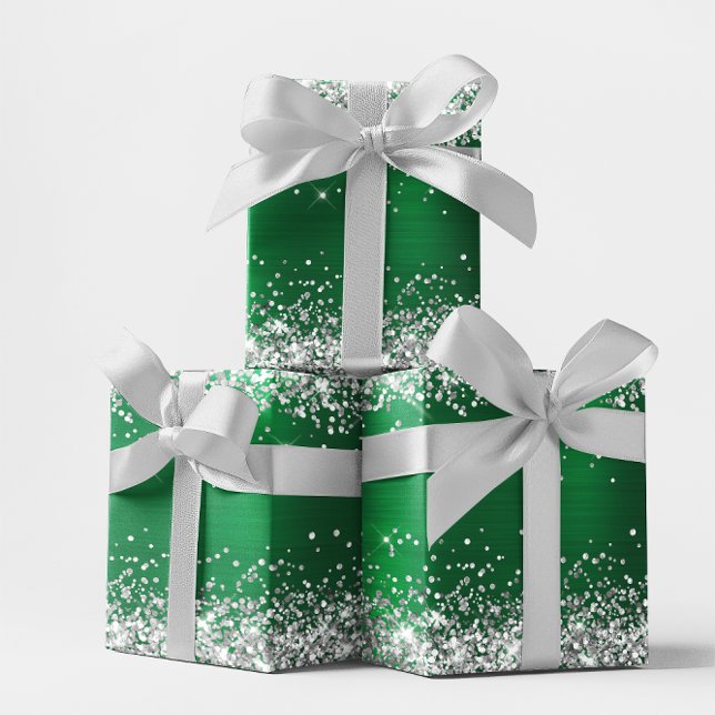 Silver Glitter and Bright Holiday Green Ombre Foil Wrapping Paper Sheets (Silver Glitter and Bright Holiday Green Ombre Foil Wrapping Paper Sheets)