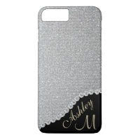 Silver Glitter and Diamond Look Monogram iPhone 8 Plus/7 Plus Case