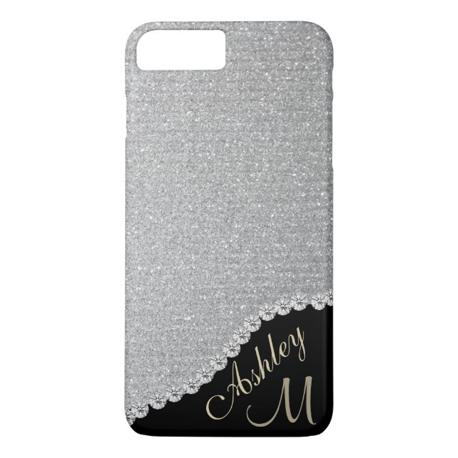 Silver Glitter and Diamond Look Monogram Case-Mate iPhone Case (Back)