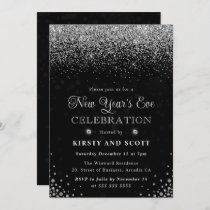 Silver Glitter and Diamonds New Year's Eve Invitation