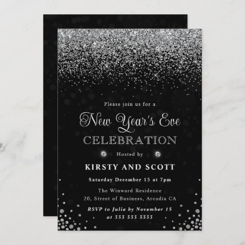 Silver Glitter and Diamonds New Years Eve Invitation