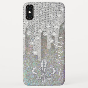 Silver Glitter And Diamonds On  Rainbow Glitter iPhone XS Max Case