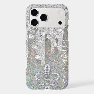 Silver Glitter And Diamonds On Rainbow Glitter iPhone 17 Pro Max Case