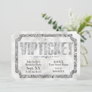 Silver Glitter and Diamonds Ticket Invitation