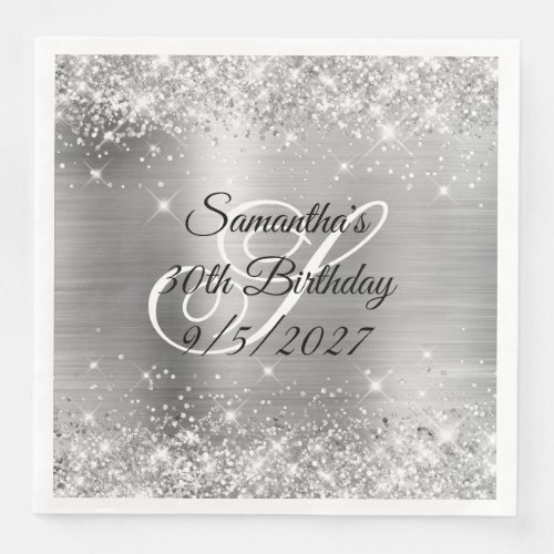 Silver Glitter and Foil 30th Birthday Paper Dinner Napkins