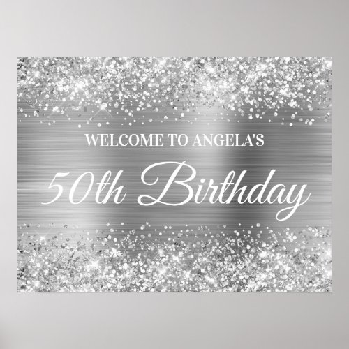 Silver Glitter and Foil 50th Birthday Welcome Poster