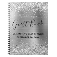 Silver Glitter and Foil Baby Shower Guestbook Notebook