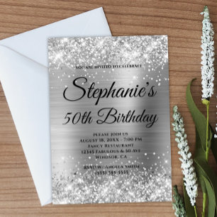 Silver Glitter and Foil Fancy Monogram Invitation