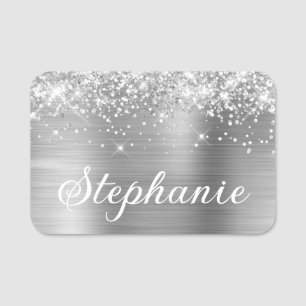 Silver Glitter and Foil First Name Tag