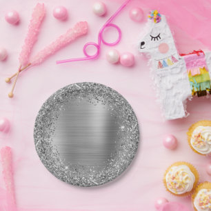 Silver Glitter and Foil Girly Glam Paper Plates