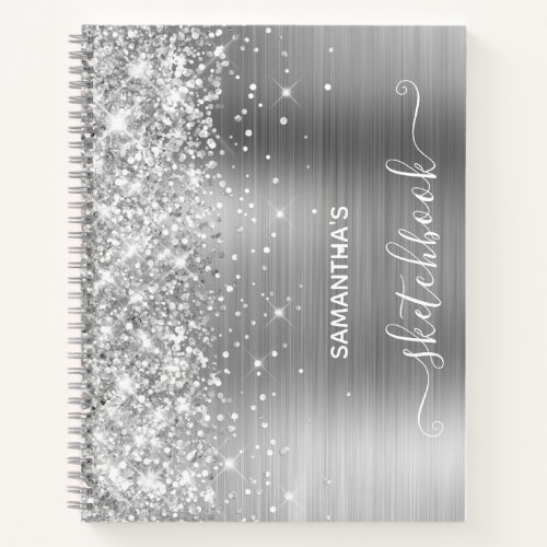 Silver Glitter and Foil Girly Sketchbook Notebook