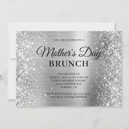 Silver Glitter and Foil Mothers Day Brunch Invitation