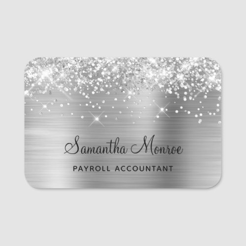 Silver Glitter and Foil Name Tag