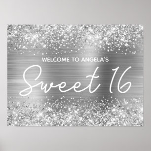 Silver Glitter and Foil Sweet 16 Welcome Poster