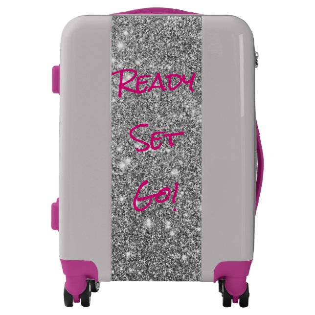 Silver Glitter and Fuchsia Ready Set Go Luggage (Front)
