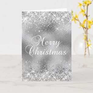 Silver Glitter and Glass Foil Merry Christmas Card