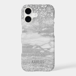 Silver glitter and gray marble blend iPhone 17 case