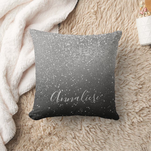 Silver Glitter and Gray Throw Pillow (Blanket)