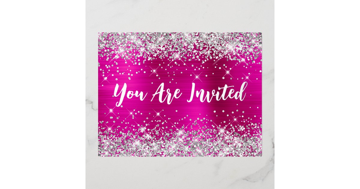Silver Glitter and Hot Pink Glam 70th Birthday Foil Invitation Postcard ...