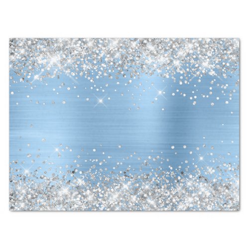 Silver Glitter and Light Blue Ombre Foil Tissue Paper