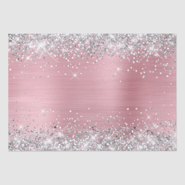 Silver Glitter and Light Pink Ombre Foil Tissue Paper (Front)