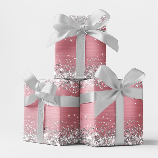Silver Glitter and Light Pink Ombre Foil Wrapping Paper Sheets (Silver Glitter and Light Pink Ombre Foil Wrapping Paper Sheets)