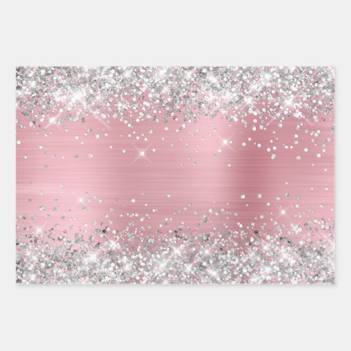 Silver Glitter and Light Pink Ombre Foil Wrapping Paper Sheets | Zazzle