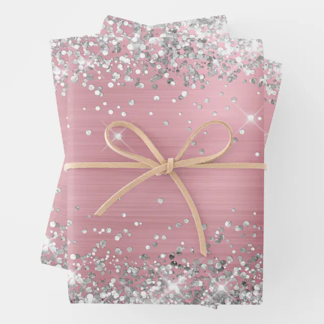 Silver Glitter and Light Pink Ombre Foil Wrapping Paper Sheets | Zazzle