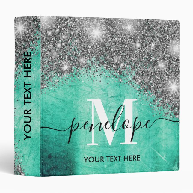 Silver Glitter and Metal 3 Ring Binder (Front/Spine)