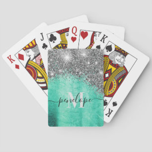 Silver Glitter and Metal Poker Cards
