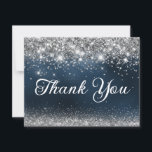 Silver Glitter and Navy Blue Foil 40th Birthday Thank You Card<br><div class="desc">Create your own elegant thank you greeting cards with this modern girly faux sparkly silver glitter and sparkly silver diamond rhinestone confetti  against a navy blue foil metallic ombre or gradient background. This faux sparkly silver navy blue metallic will be perfect for personized gift.</div>