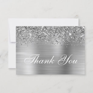 Silver Glitter and Ombre Foil Thank You Card