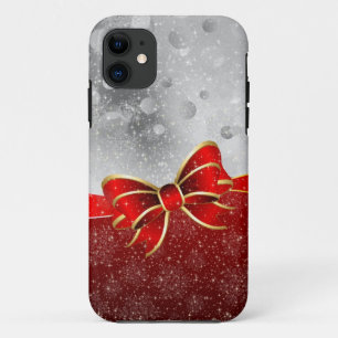 Silver Glitter And Red Christmas Sparkles Bow iPhone 11 Case