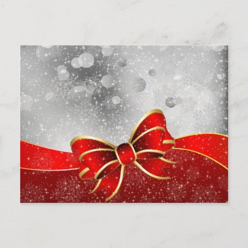 Silver Glitter And Red Christmas Sparkles Bow Holiday Postcard