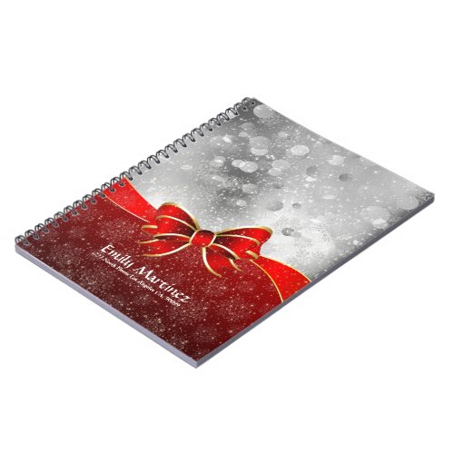 Silver Glitter And Red Christmas Sparkles Bow Notebook