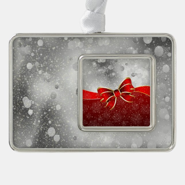 Silver Glitter And Red Christmas Sparkles Bow Ornament (Front)